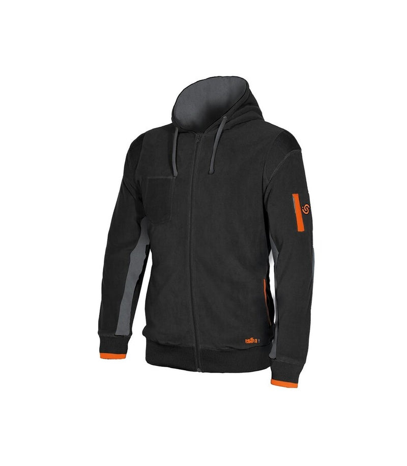 ISSALINE - ORTIGARA FELPA MICROPILE CON 4 TASCHE E CAPPUCCIO - NERO CON INSERTI ARANCIO