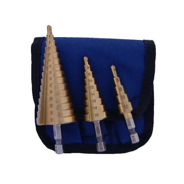 ECEF SET 3 ALLARGAFORI TITANIO 1/4 93-94-95 ACCIAIO HSS FRESATO COPERTURA TITANIO CODOLO CILINDRICO