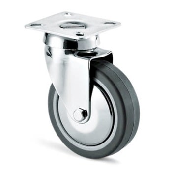 AVO - RUOTA ARREDAMENTO GIREVOLE CROMATA IN GOMMA, CON PIASTRA - D. 100 X 24MM