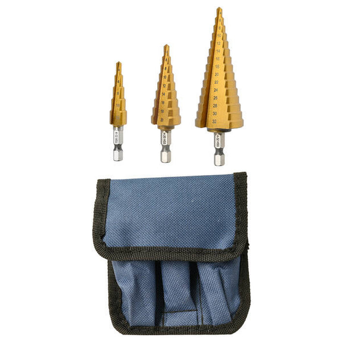 ECEF SET 3 ALLARGAFORI TITANIO 1/4 93-94-95 ACCIAIO HSS FRESATO COPERTURA TITANIO CODOLO CILINDRICO