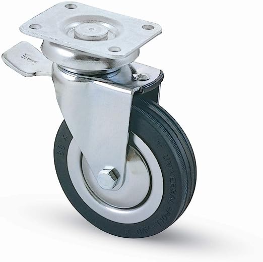 AVO - RUOTA ARREDAMENTO GIREVOLE CROMATA IN GOMMA, CON PIASTRA E FRENO - D. 80 X 20MM